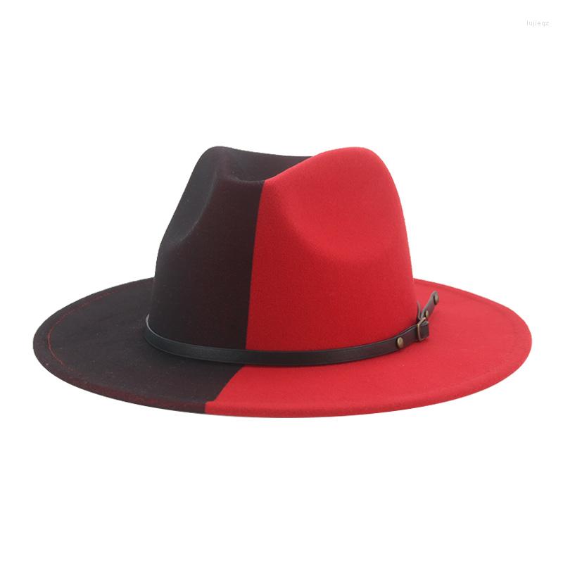 

Berets Hat Fedoras Hats Winter Women Patchwork Felt Caps Men Fedora Red Black Fashion Luxury For Sombreros De Mujer Gorros, Without belt