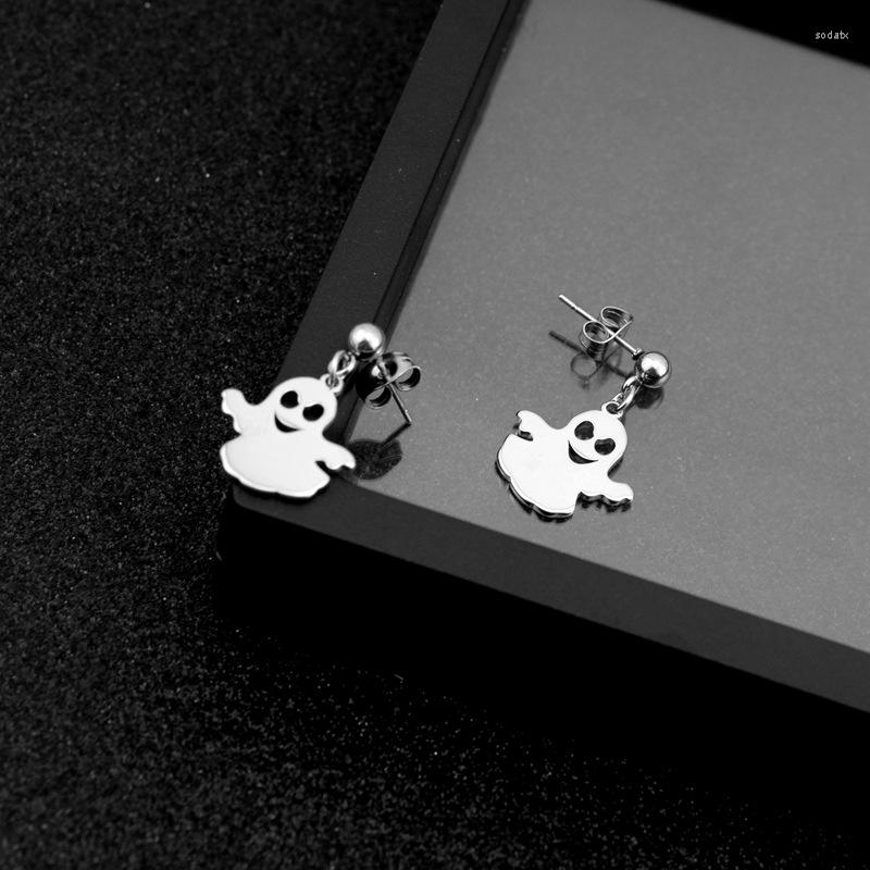 

Hoop Earrings Cute Ghost Baby Ear Rings Stainless Steel For Women Men Jewelry Halloween Accessories Silver Color Earring Couple Gift