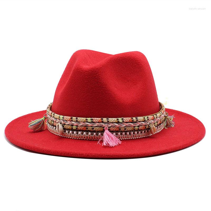 

Berets Women's Felt Fedora Hat Wide Brim Panama Hats With Tassel, 13