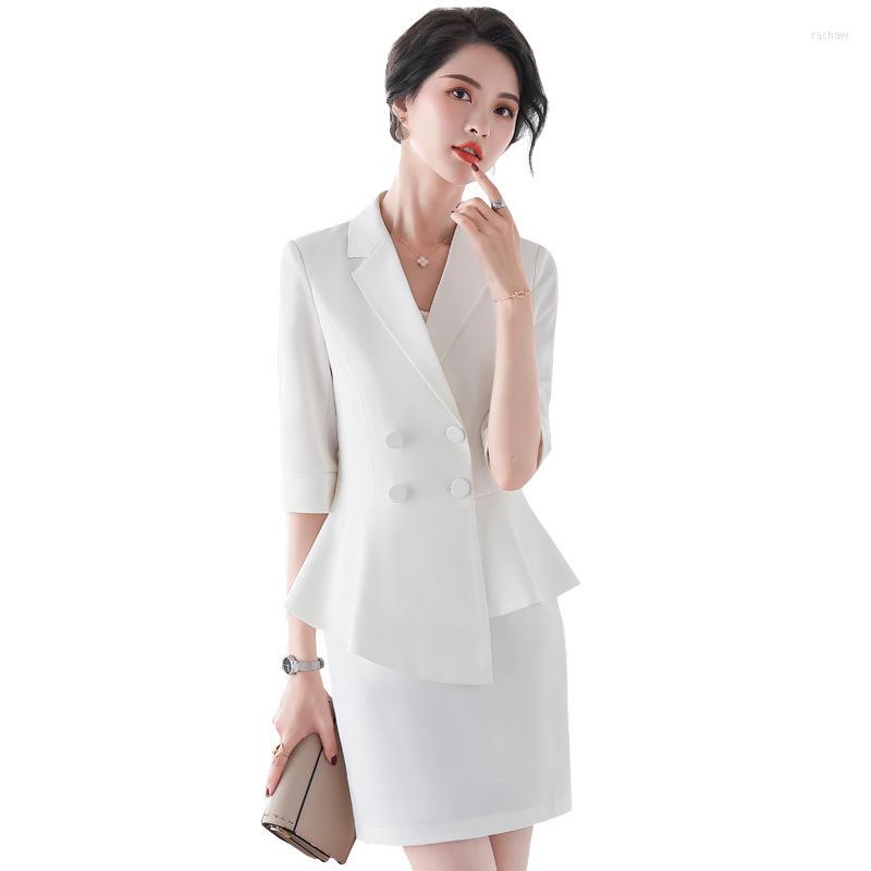 

Women' Tracksuits Women Sweatsuits Sets Professional Suit Seven-quarter Sleeve Fashion Asymmetric Jacket Black Slim Workwear 2piece Set