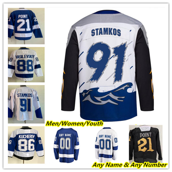 

Tampa Bay Reverse Retro Hockey Jerseys Steven Stamkos Nikita Kucherov Mikhail Sergachev Brayden Point Andrei Vasilevskiy Pat Maroon Brian Elliott Ross Colton Cole, Man black with final patch