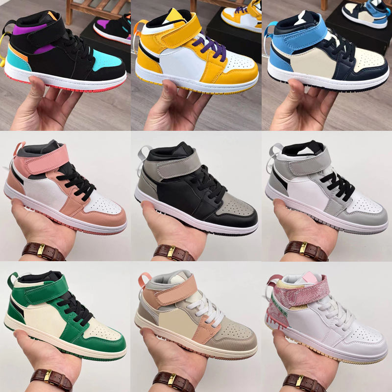 

Kids 1 basketball shoes 1s Mid Dark Mocha Trainers Edge Glow Volt Gold Bule High Light Smoke Grey Candy Multicolor Small Big Boy Girl Toddlers Sneakers Infant, As photo 15