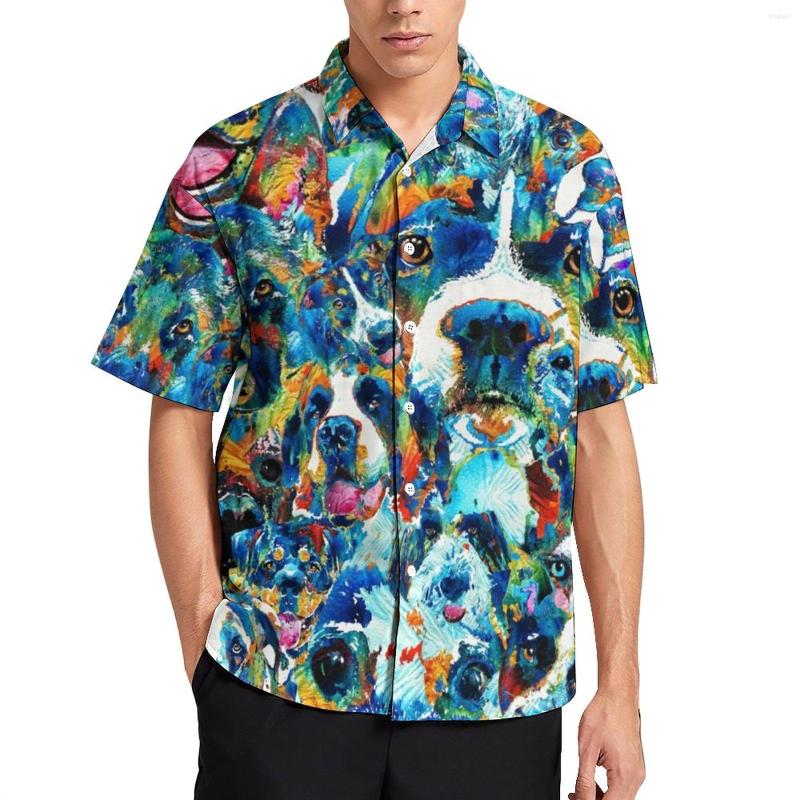 

Men's Casual Shirts Dog Lovers Delight Shirt Hawaiian Colorful Animal Abstract Design Blouses Short-Sleeved Vintage Oversized, Style-17