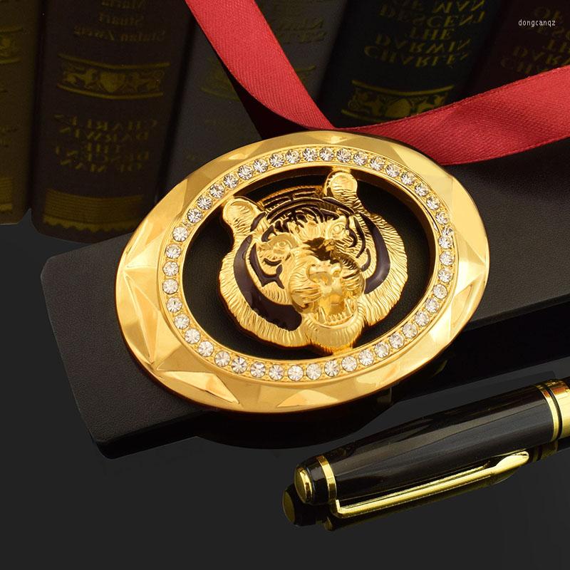 

Belts Vintage Fancy Tiger Buckle Belt Men's Fashion Slide Black Luxury Genuine Leather High Quality
