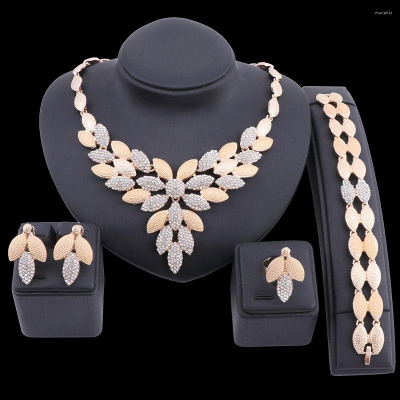 

Necklace Earrings Set Charming African Women Party Tree Leaf Metal Material Fashion Bride Wedding Gold-color Accessories, Picture shown