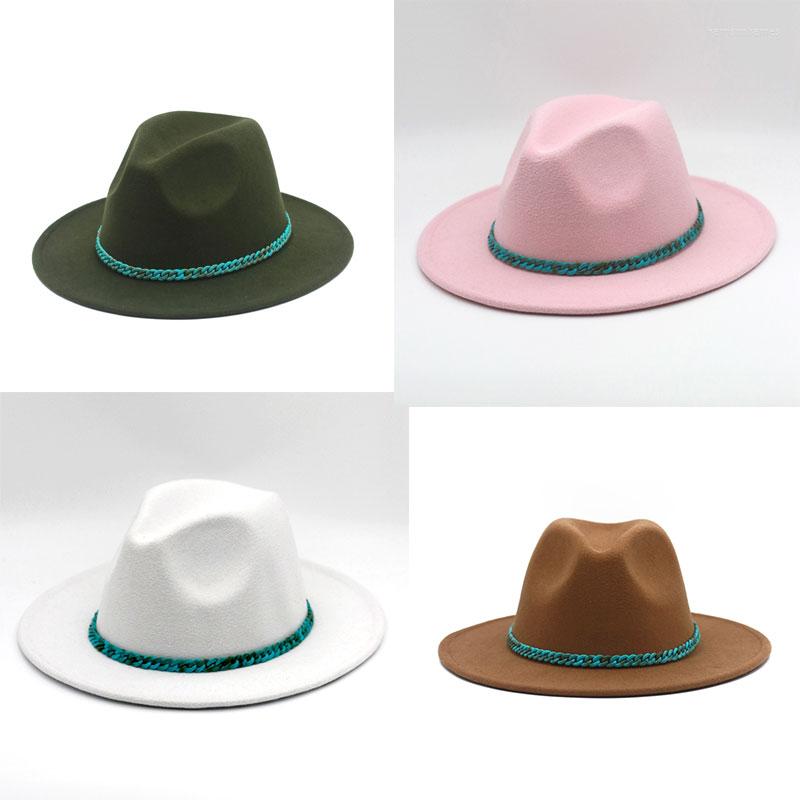 

Berets White Top Fedora Hat For Women Chapeu Homem Chain Luxury Wool Felt Sauna Panama 2022autumn Winter Wide Brim, 11
