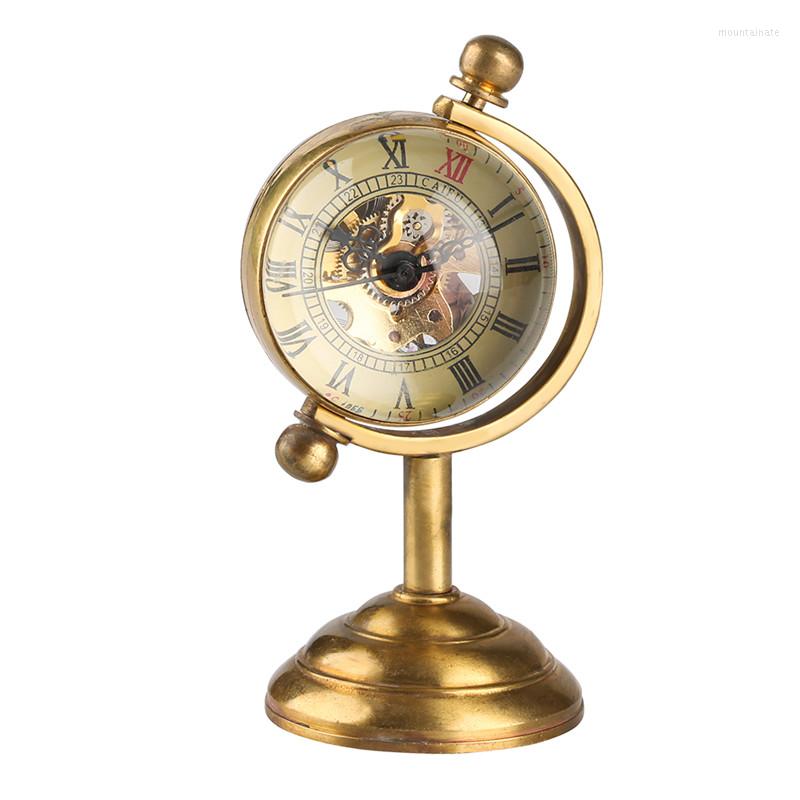 

Pocket Watches Spinning Globe Gold Desk Clock For Women Men Creative Gift Watch Copper Table Mechanical