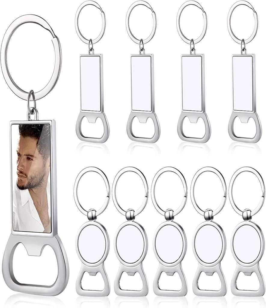 

10 Pieces Sublimation Blank Beer Bottle Opener Keychain Metal Heat Transfer Corkscrew Key Ring Household Kitchen Tool