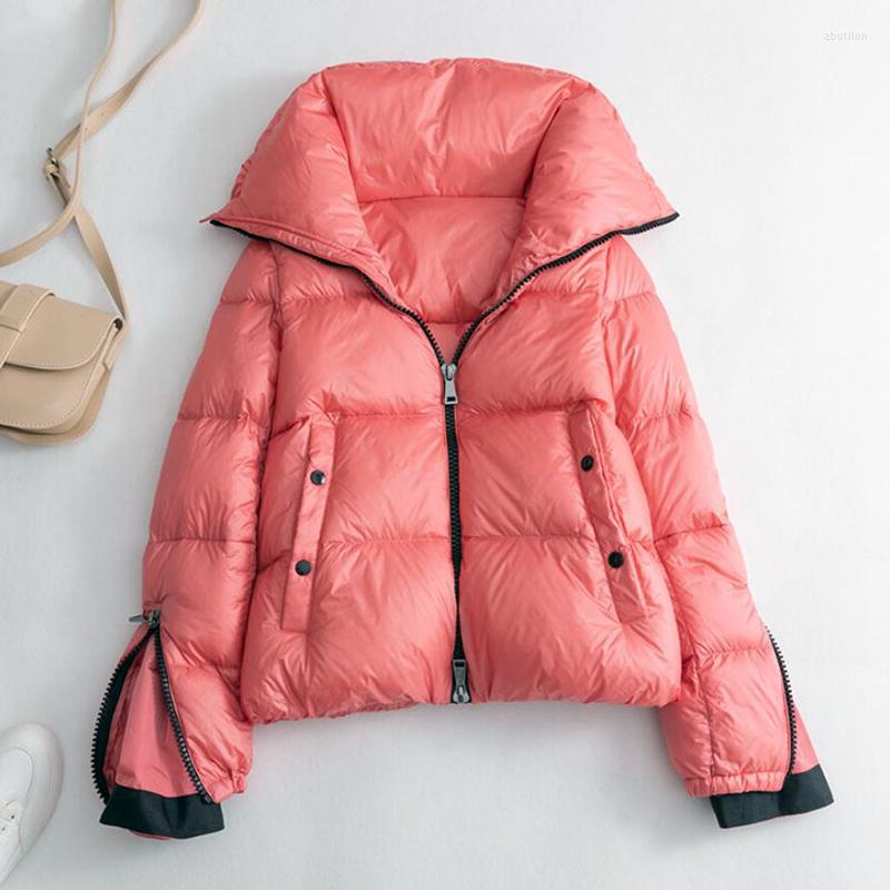 

Women's Down Quality Stand High Collar Short Winter Jacket Women 90% White Duck Thick Parkas 2022 Fashion Slim Black Warm Coat