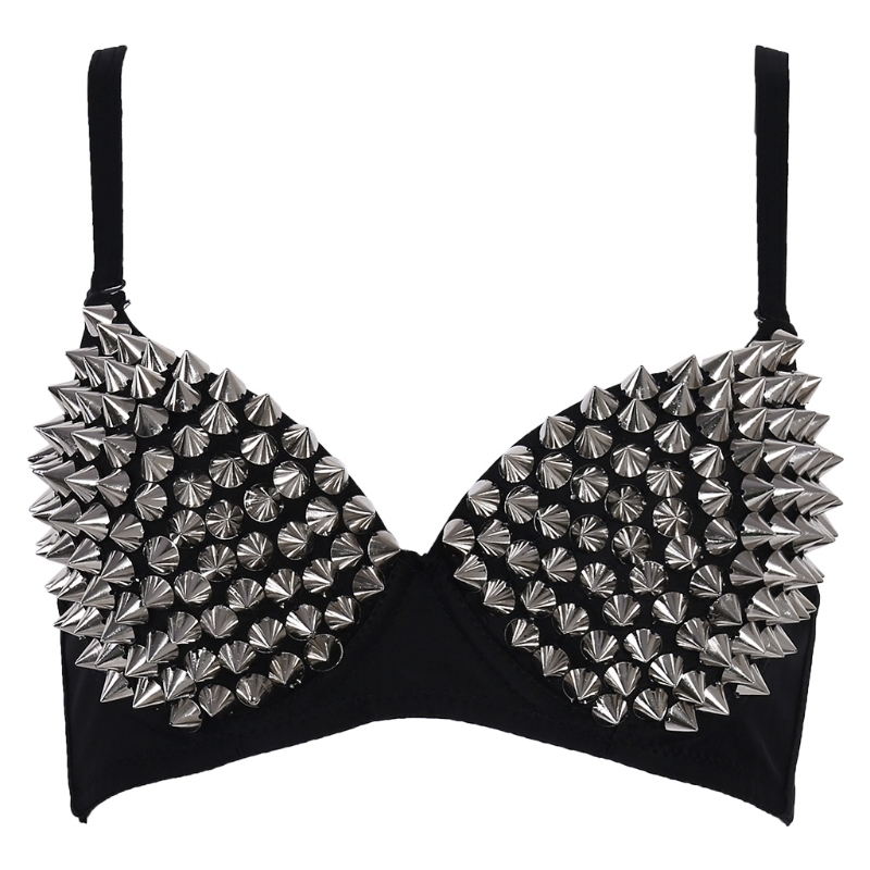 

Bra s Sexy All over Spike Rivet Dance Bra Metallic Punk Style Nightclub Wear W715 221119, Silver
