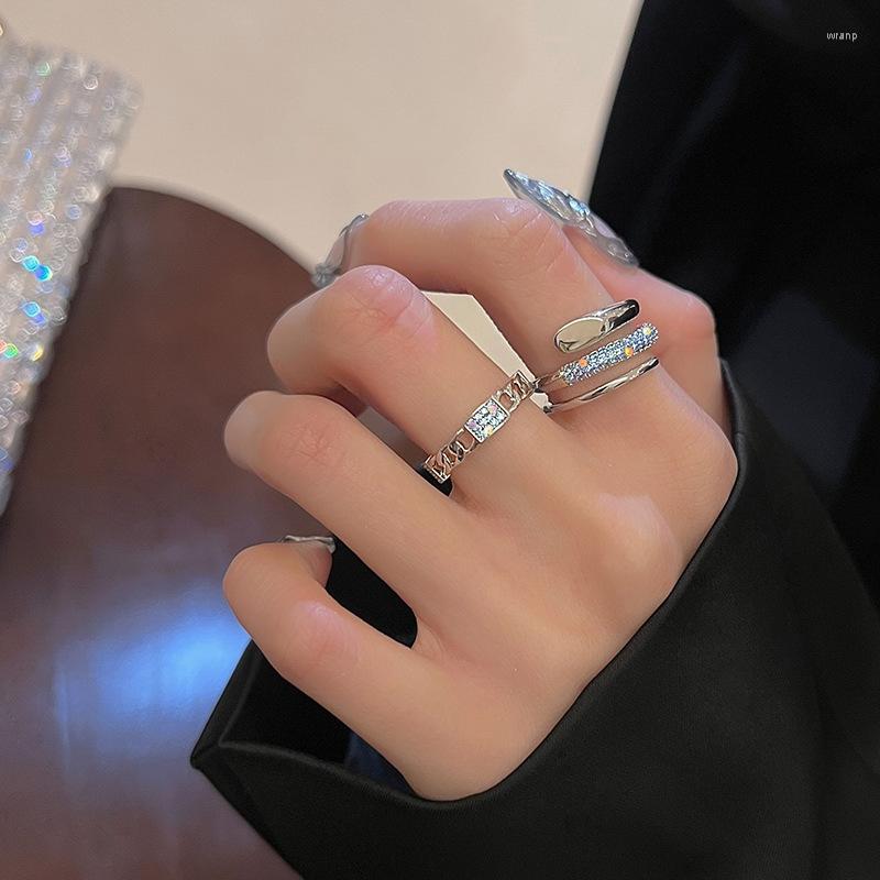 

Cluster Rings Fashion Zircon Chain For Women Personality Design Plain Finger Ring Adjustable Size Bling Party Jewelry Anillos Bagues