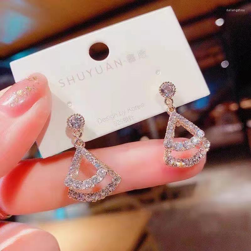 

Stud Earrings Fashion Jewelry 2022 Stainless Steel Ladies Korean Fan-shaped Flashing Diamond All-match