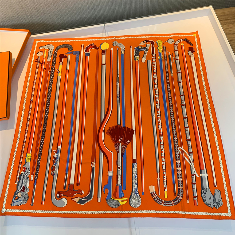 

Scarves 90cm Square Scarf Women Luxury Scepter Design Foulards Twill Silk Wraps Hand Rolled Bandana Curled Head Hijabs 221119