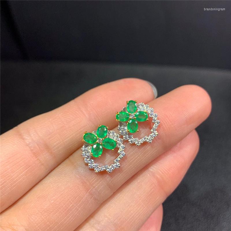 

Stud Earrings WEAINY Natural Emerald Oval Exquisite S925 Sterling Silver