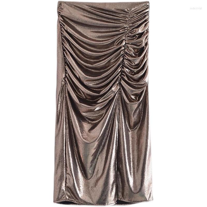 

Skirts Europe And The United States Women's Fashion In Golden Light Fold Stripe Ins Women Render Skirt, See chart