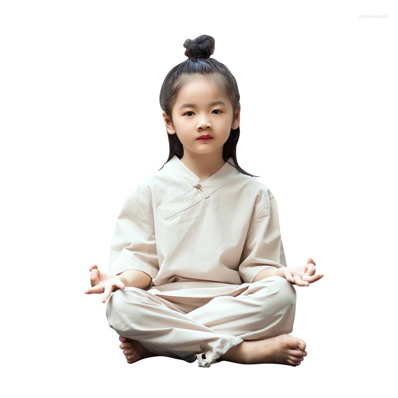 

Active Sets Kids Taichi Kungfu Uniforms Yoga Set Linen Loose Pant Bloomers Shirt Girls Boy Casual Meditation Outfit Sportswear, Khaki