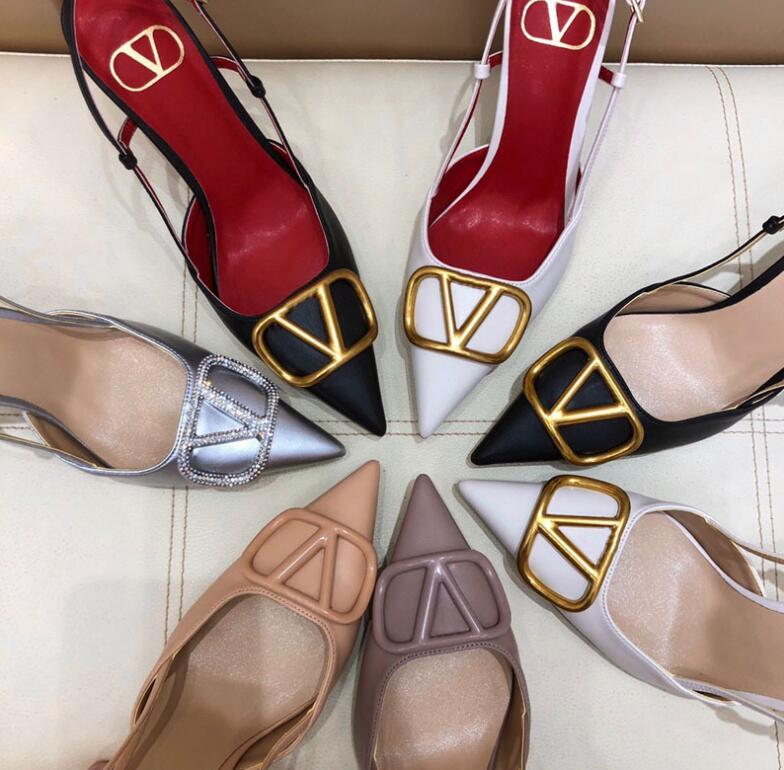 

Brand Ladies High Heel Sandals Classic Black 6cm 8cm 10cm Wedding Party Fine Pointed Toe Genuine Leather Ladies with Dust Bag 34-43