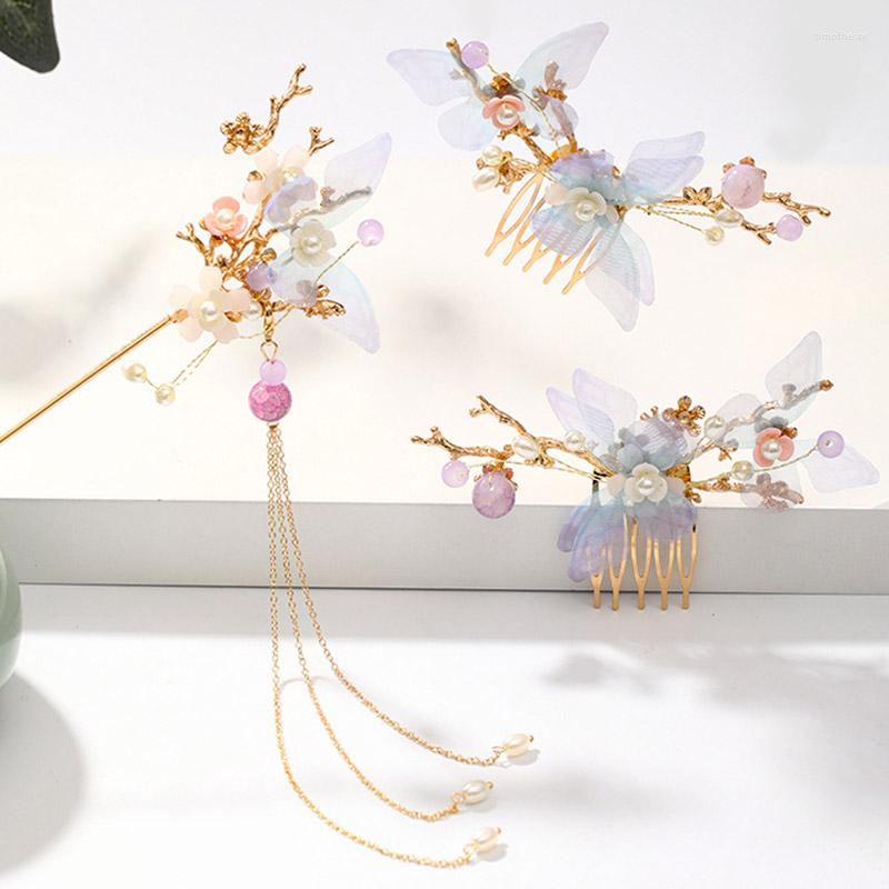 

Necklace Earrings Set Vintage Women Hair Jewelry Exquisite Headpeice Flower Tassel Hairpin Comb Bride Clip Accessories XH, Picture shown
