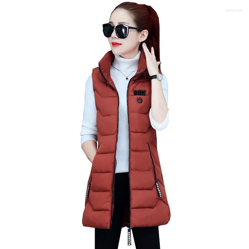 

Women's Vests 2022 Autumn Winter Waistcoat Women Middle Long Down Cotton Vest Lady Outerwear Slim Oversize, Yellow