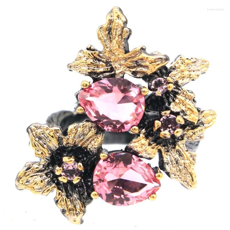 

Cluster Rings 20x15mm Bohemia Design Flowers 13.7g Created Green Peridot Blue Aquamarine Pink Morganite Black Gold Silver Eye Catching