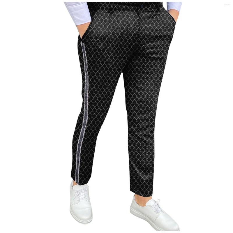 

Men' Pants Men' Casual Geometric Print Skinny Pencil Zipper Elastic Waist TrousersZipper Suit Male Trouser, Bk