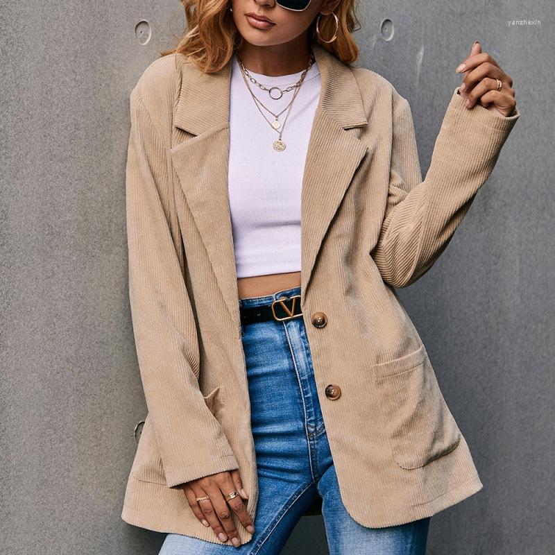 

Women' Suits Coats Jacket Blazer Women Clothing Fashion Vintage Elegant Clothes Casual Corduroy Single Breasted Solid Vetement Femme Bastet, Green