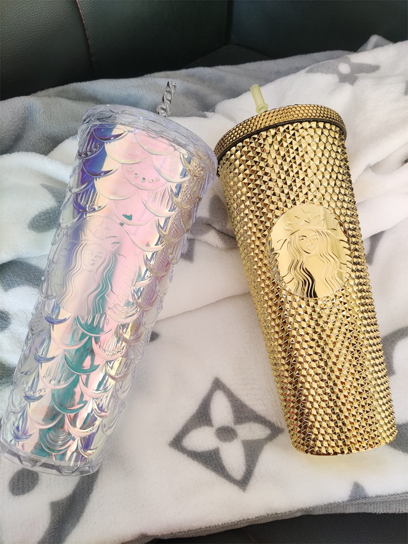 

year Starbucks cup Bling Chrome Gold Berry sangria studded tumbler Cold Cup 24oz Venti Grande keychain, Multi-color