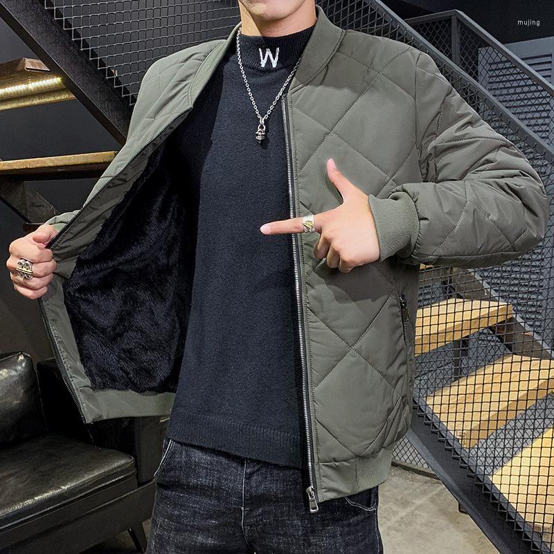 

Men's Down Winter Fleece Baseball Jacket 2022 Hip Hop Casual High Quality Harajuku Parka All-match Stand Collar Thicken Warm Bomber Coats, Black