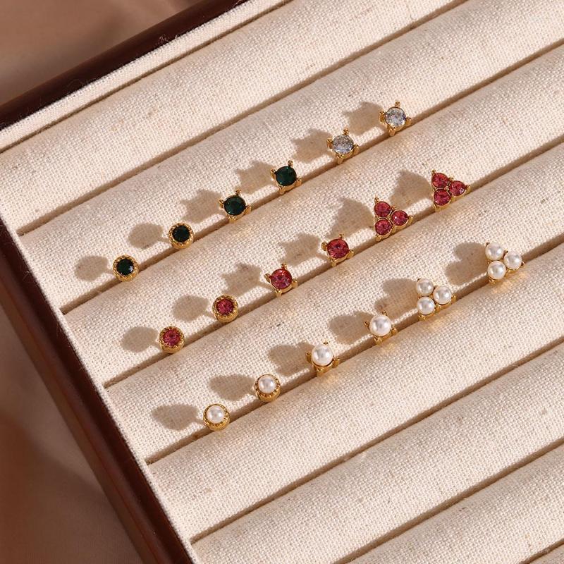 

Stud Earrings Rust Resistant Hypoallergenic Minimalist Stainless Steel Pearl Zircon Green Pink Clear CZ Earring Round Lotus Studs