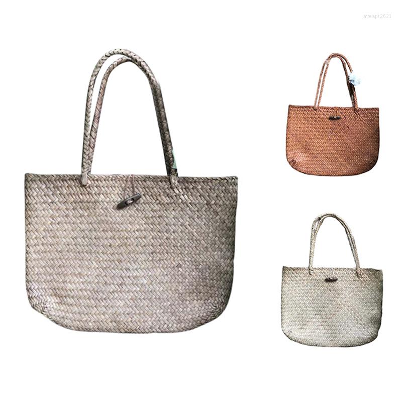 

Evening Bags -Fashion Straw Women's Shoulder Handbags Beach Cosmetic Storage, Khaki