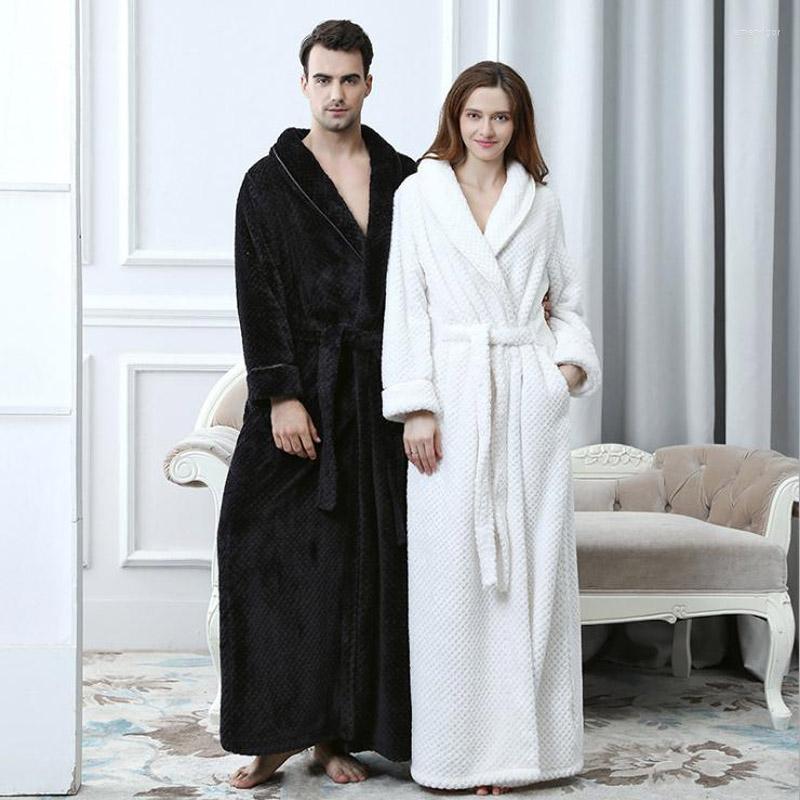 

Men's Sleepwear Peignoir Homme Unisex Solid Long Sleeve Flannel Robes Coral Fleece Sleep Lounge Albornoz Hombre Bathrobe Men Bath Robe, White