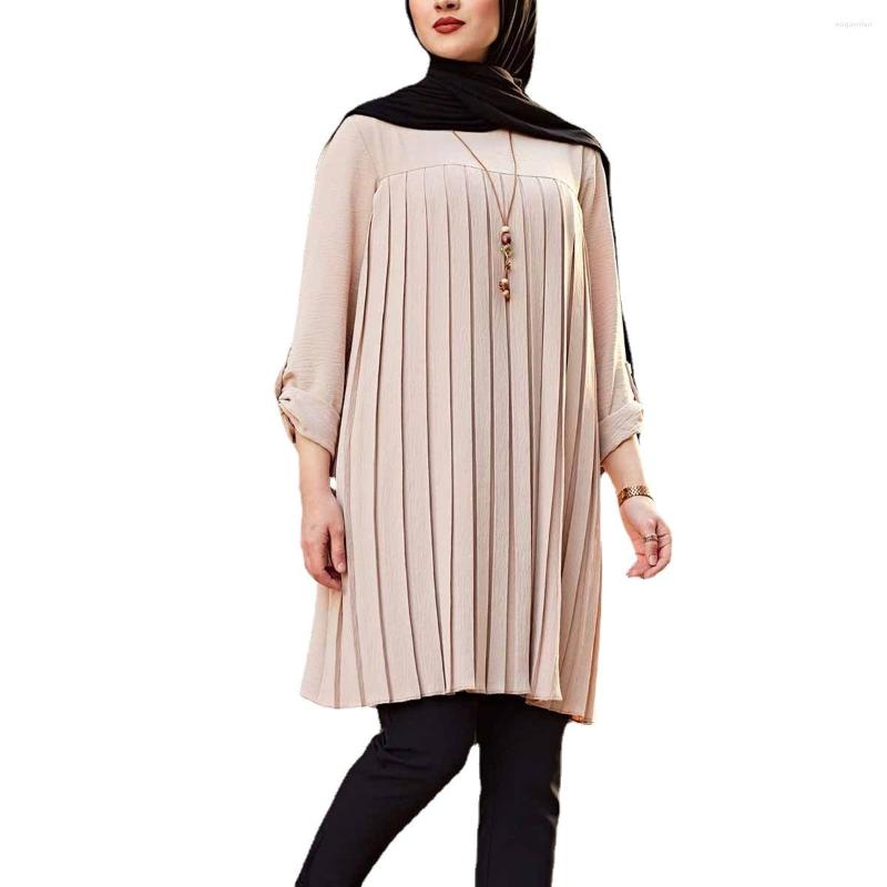 

Ethnic Clothing 2022 Fashion Abaya Tunics Women's Muslim Long Shirt Hijab Dress Islamic Blouses Woman Turkish Tops For Girls Sleeve