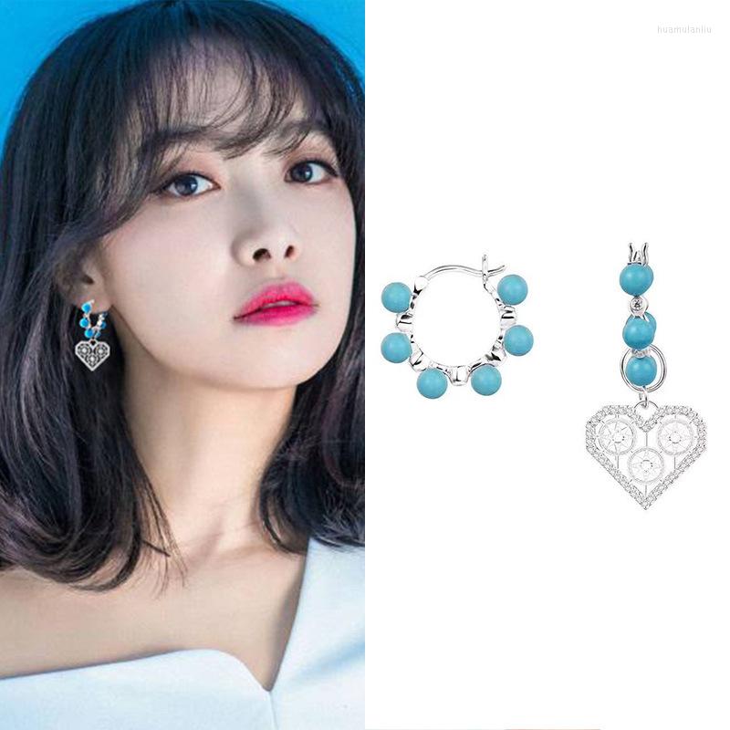 

Dangle Earrings Luxury Shiny White Cubic Zirconia Round Circle Dangling Asymmetric Turquoise Heart Earring For Women Wedding Jewelry