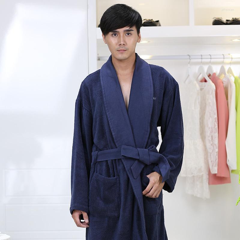

Men's Sleepwear Men Bathrobe Winter Thicken Warm Towel Fleece Bath Robe Long Plus Size Lovers Couples Night Dressing Gown Nightgown, Blue