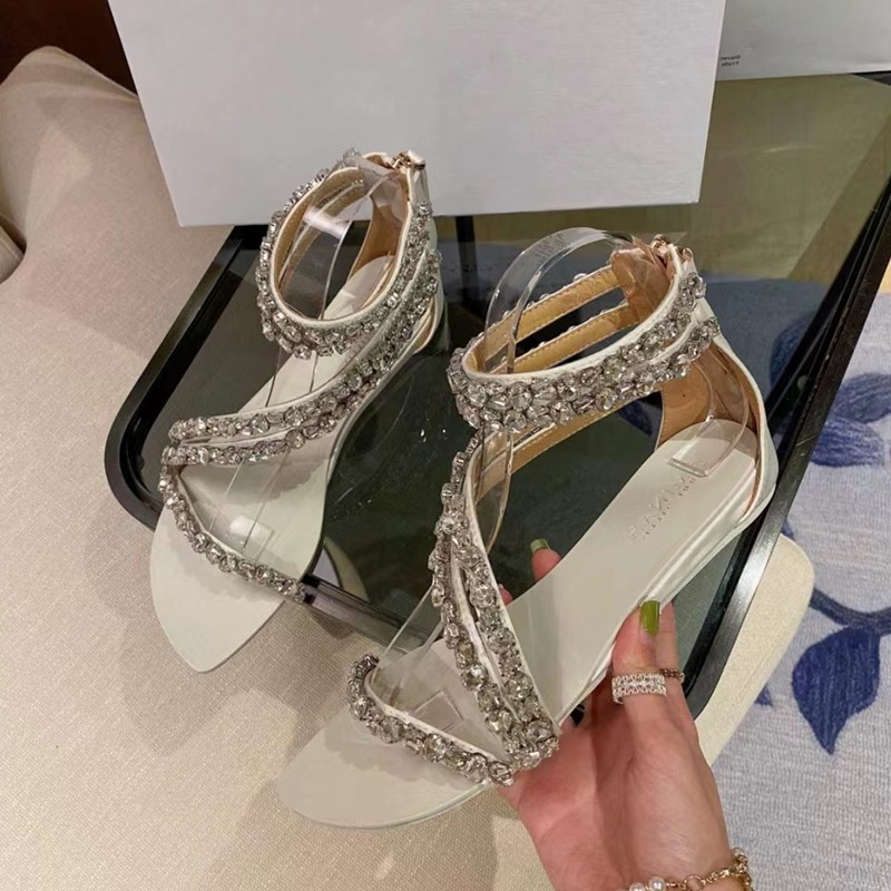 

Amina muaddi Begum Crystal Embellished Buckle Stain Spool Flat Sandals Women's Luxury Designer Dress Shoes Evening Backless Sandals size 35---42, Shoe box