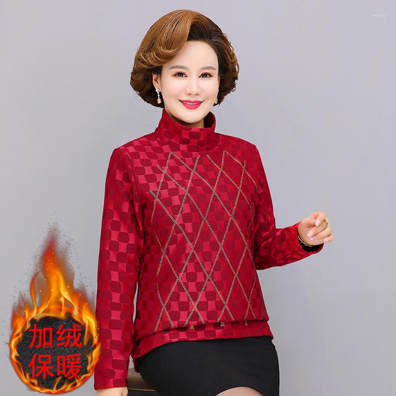 

Women's T Shirts Autumn Wimter Fleece Tops For Women Drilling Collar Turtleneck Long Sleeve Pullover Underlay Female Plush Warm Clothing, Black