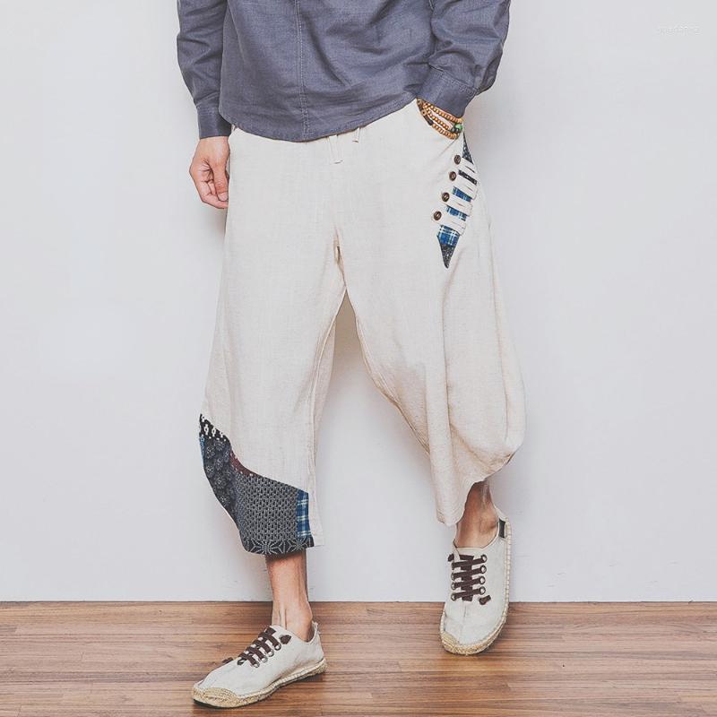 

Men's Pants Men Japanese Boho Harem Linen Cotton Casual Loose Trousers Oversize Joggers Hip Hop, Black