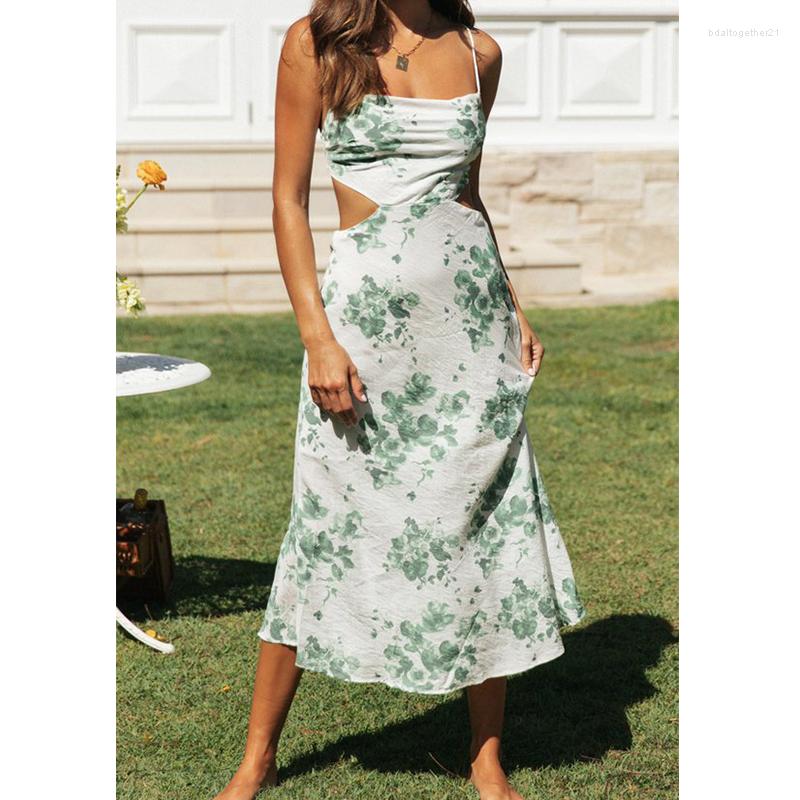 

Casual Dresses Foridol Sexy Backless Lace Up Maxi Long Summer Dress Women Print Floral Boho Vestidos 2022 Holiday Beach Green, Blue