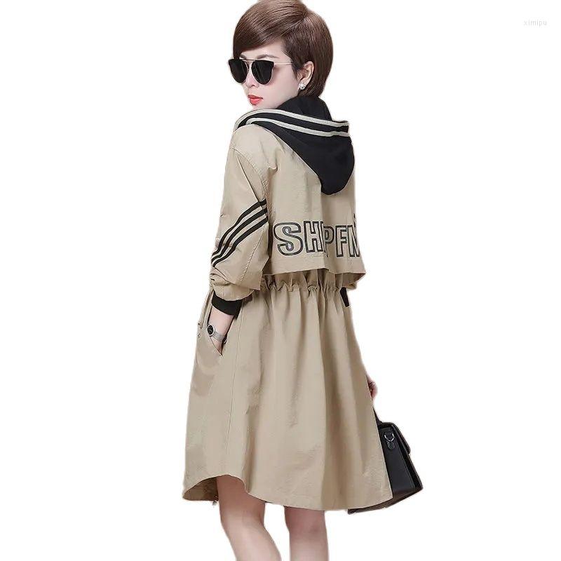 

Women's Trench Coats High-End Windbreaker Women's Mid-Length 2022 Spring Western Style Fashion Coat Korean Print Loose Hooded M316, Khaki