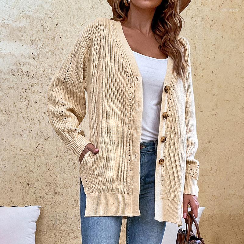 

Women' Knits Woman Sweater Cardigan Hollow Out 2022 Autumn/winter Button Split Solid Color V-neck Woman' Clothing Drop MMYD2833, Randocolor
