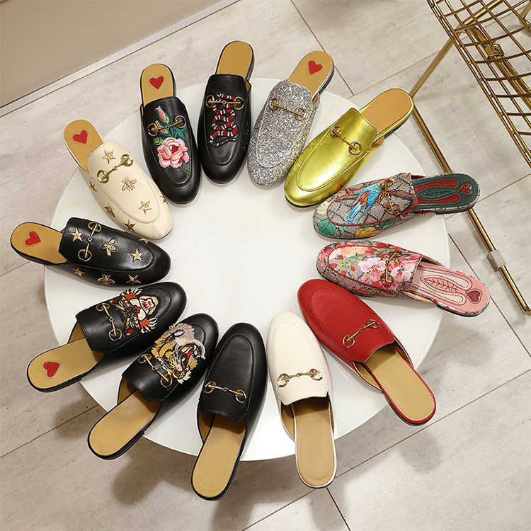 

Mules Designer Slippers Women Loafers Genuine Leather Sandals soft cowhide Lazy womens Casual ShoesPrincetown Metal Chain Shoe Lace Velvet, Other