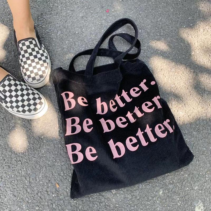 

Evening Bags Hylhexyr 2022 Letter Printed Shoulder Bag Folding Reusable Corduroy Ladies Casual Tote Female Handbag Shopping For Women, Black