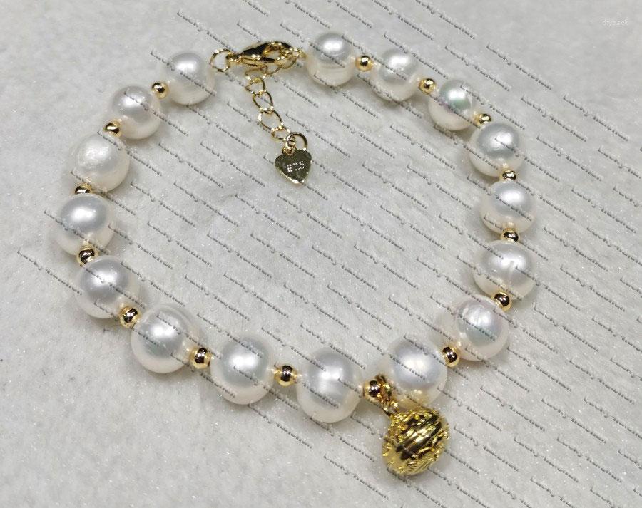 

Strand JQHS Adjustable 10mm Round White Freshwater Pearls Bracelet Rolled Gold Clasp C400 Charm Jewelry For Women Bracelets
