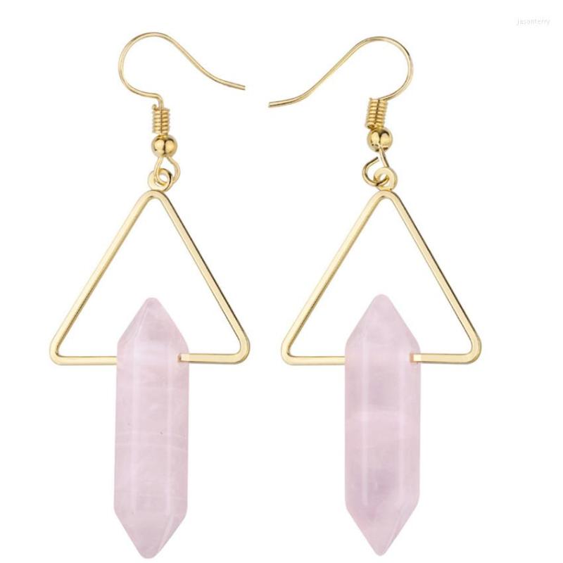 

Dangle Earrings FYSL Light Yellow Gold Color Hexagon Pirsm Rose Pink Quartz For Women Rock Crystal Jewelry
