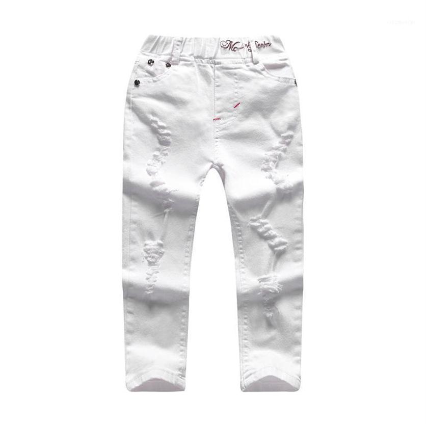 

Jeans Children Broken Hole Pants Trousers Baby Boys Brand Fashion Autumn 5-8Y White Kids Clothing 2021 301230f, As pic