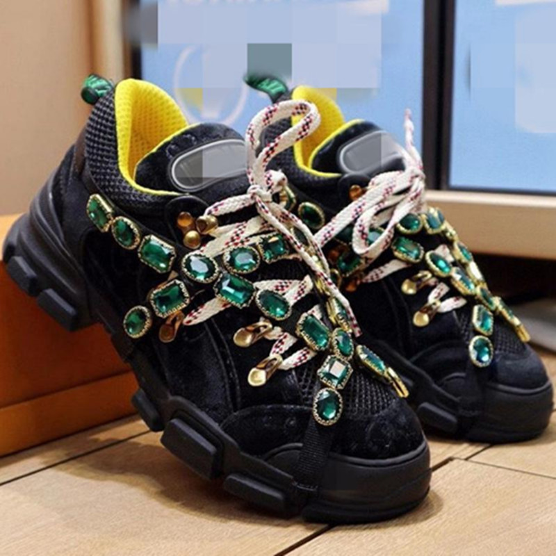 

Fashion Shoes & Accessories flat-bottomed lace-up sneakers men's and women's leather comfortable casual shoes with more lace-u rhinestone accessorie brand design, As pic