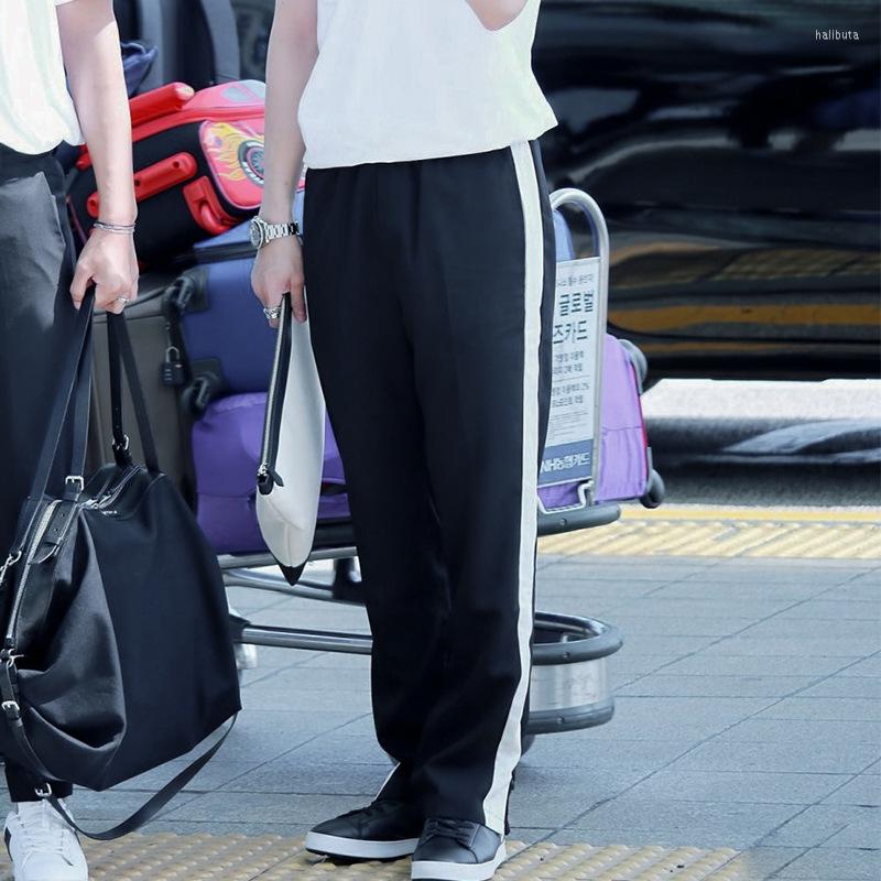 

Men' Pants Large Size Men' Casual Straight Spring And Summer Fashion Street Shooting Black White Wide-Brimmed Wide-Leg
