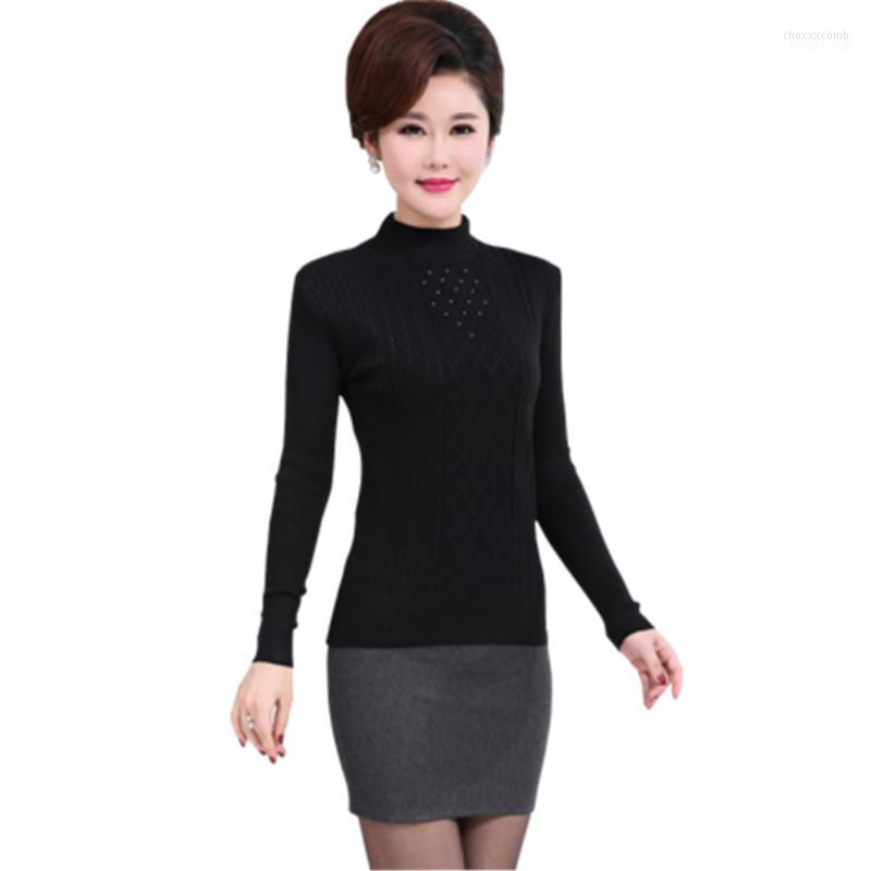 

Women's Sweaters Women's Winter Pullover KniElasticity Casual Sweater Slim Turtleneck Women Middle-aged Wool Blends Solid Color, Black
