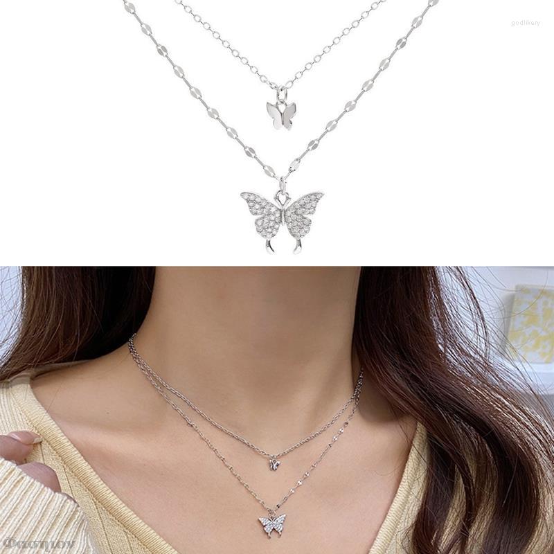 

Chains Flash Diamond Butterfly Double Layer Necklace Clavicle Pendant Chain Wholesale Jewlery For Women