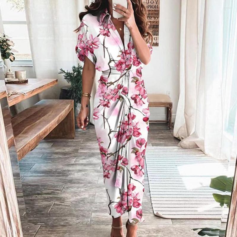 

Party Dresses Turn Down Collar Split Lace Up Slim Dress Women Print Long Sleeve Casual Streetwear 2022 Female Vintage Lapel Autumn, Black